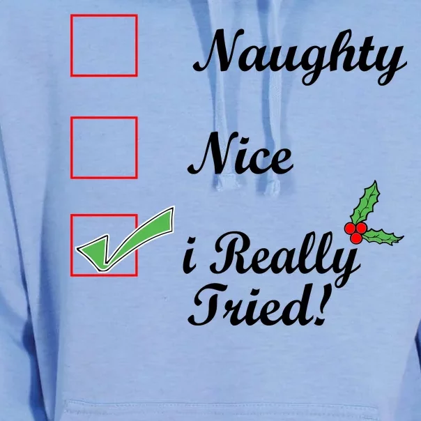 Naughty Nice I Really Tried Checklist Unisex Surf Hoodie