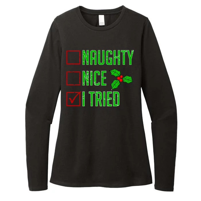 Naughty Nice I Tried Christmas Womens CVC Long Sleeve Shirt