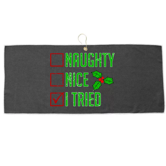 Naughty Nice I Tried Christmas Large Microfiber Waffle Golf Towel