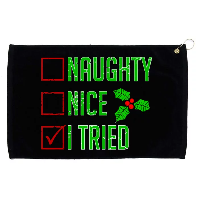 Naughty Nice I Tried Christmas Grommeted Golf Towel