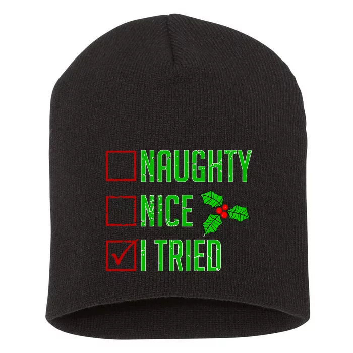 Naughty Nice I Tried Christmas Short Acrylic Beanie