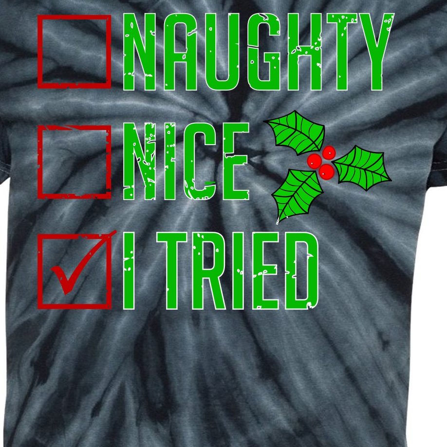 Naughty Nice I Tried Christmas Kids Tie-Dye T-Shirt