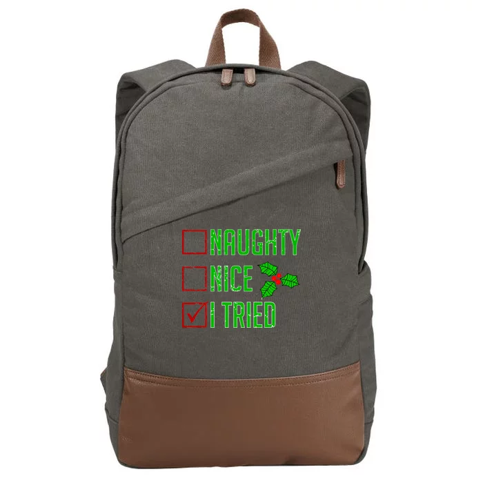 Naughty Nice I Tried Christmas Cotton Canvas Backpack