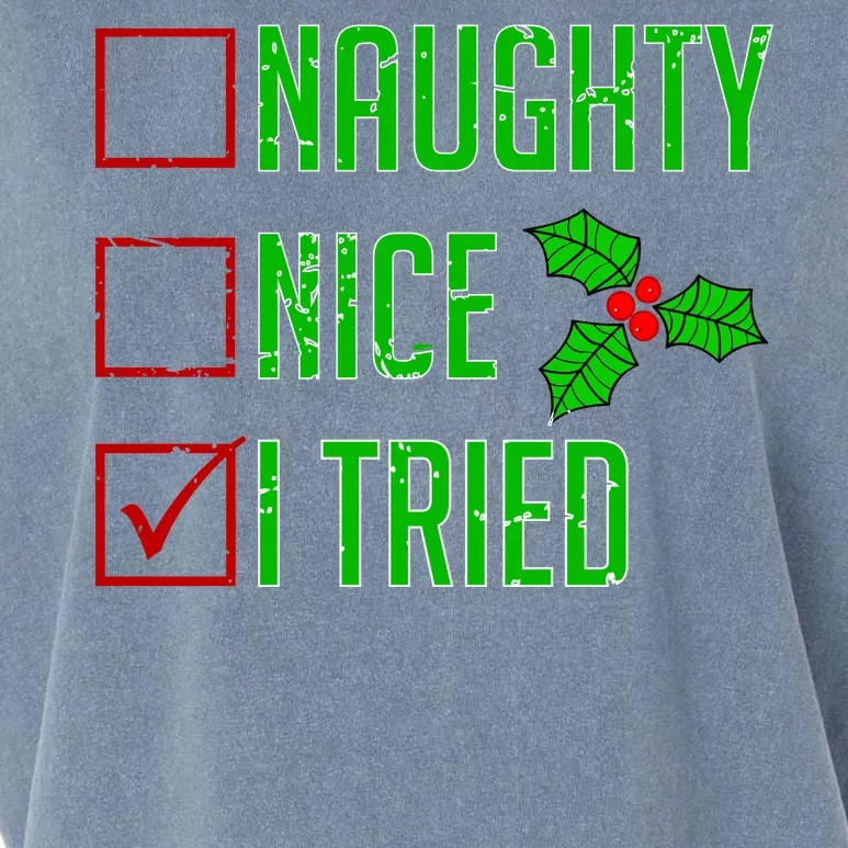 Naughty Nice I Tried Christmas Garment-Dyed Women's Muscle Tee