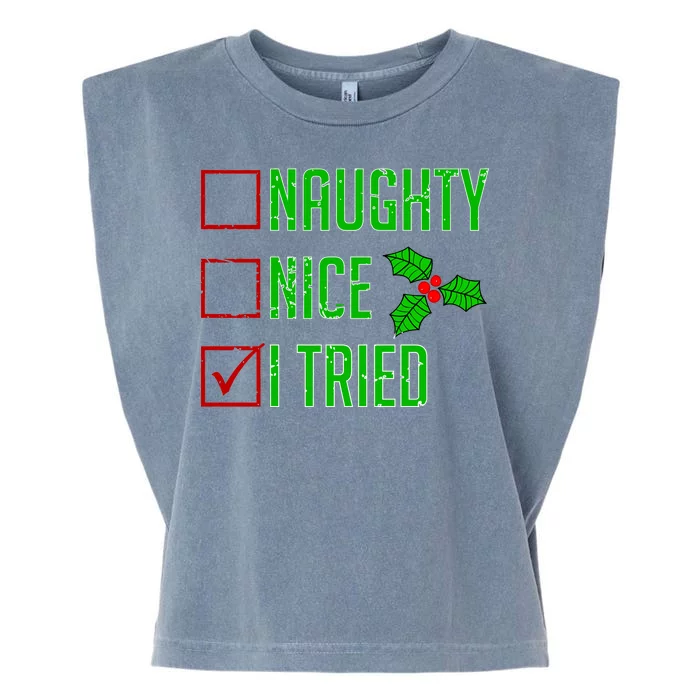 Naughty Nice I Tried Christmas Garment-Dyed Women's Muscle Tee