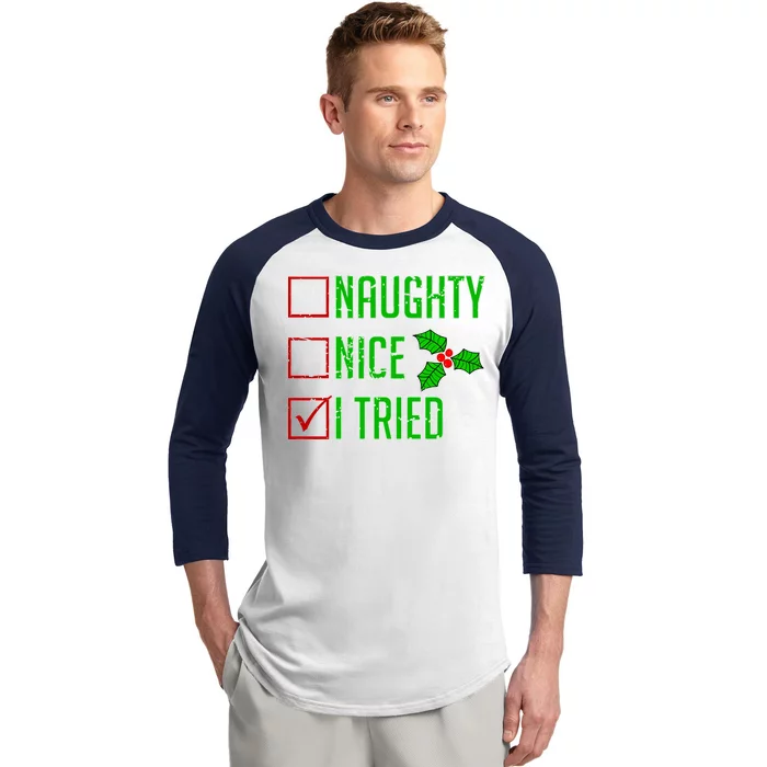 Naughty Nice I Tried Christmas Baseball Sleeve Shirt