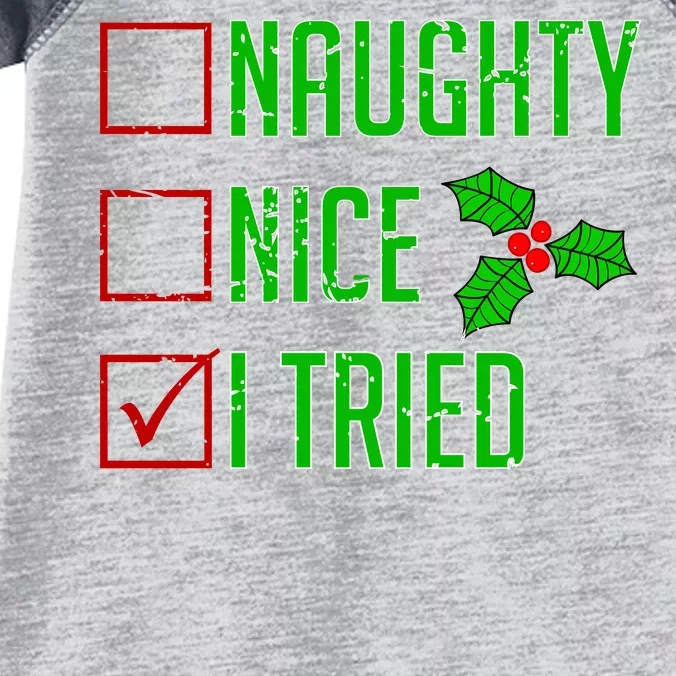 Naughty Nice I Tried Christmas Infant Baby Jersey Bodysuit