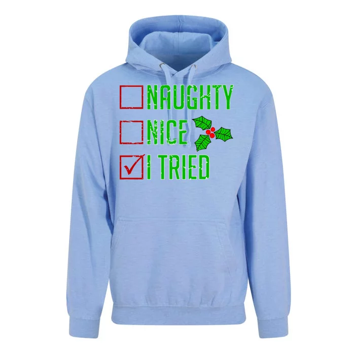 Naughty Nice I Tried Christmas Unisex Surf Hoodie