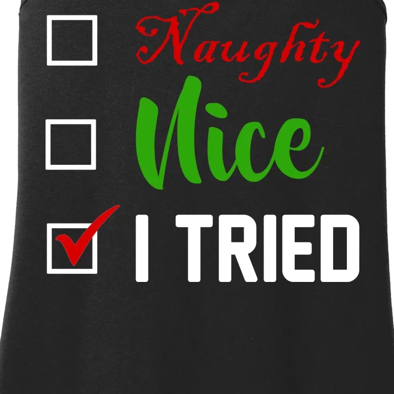 Naughty Nice I Tried Funny Xmas Ladies Essential Tank