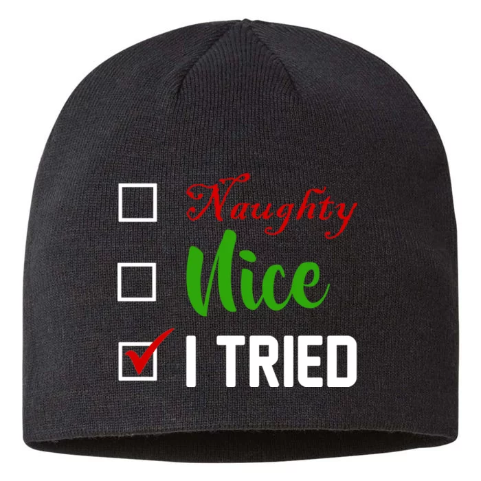 Naughty Nice I Tried Funny Xmas 8 1/2in Sustainable Knit Beanie