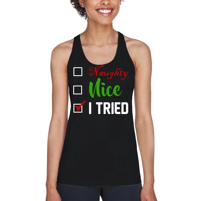 Naughty Nice I Tried Funny Xmas Women's Racerback Tank