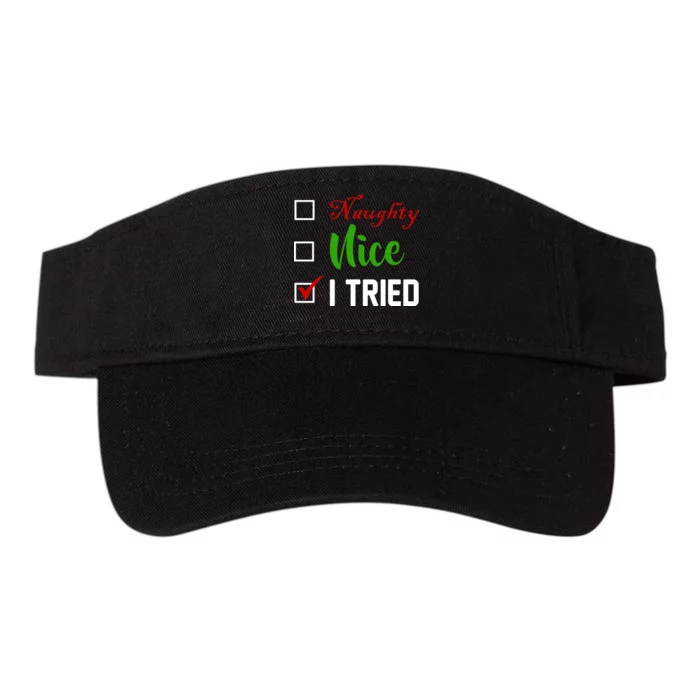 Naughty Nice I Tried Funny Xmas Valucap Bio-Washed Visor