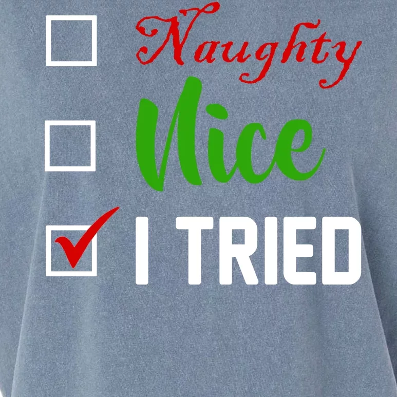 Naughty Nice I Tried Funny Xmas Garment-Dyed Women's Muscle Tee