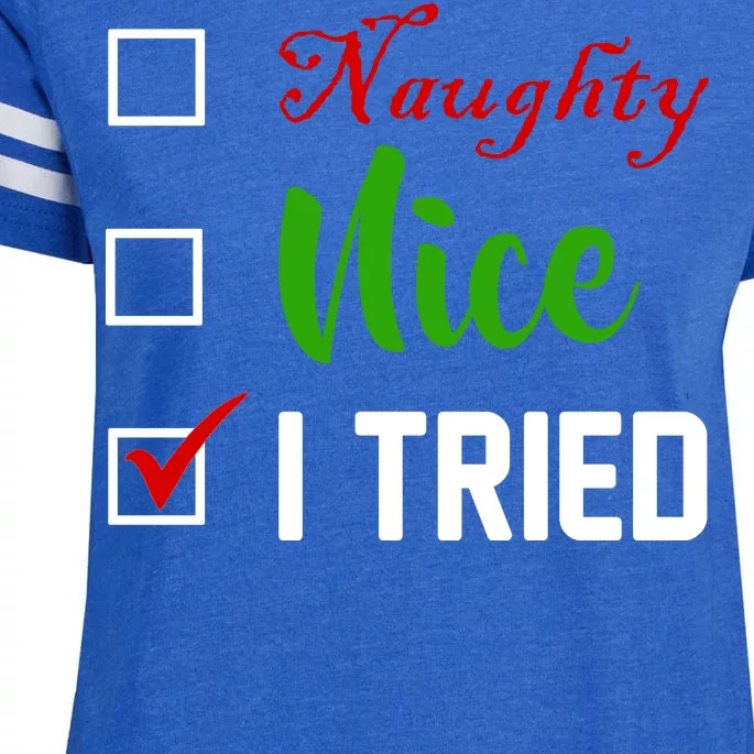 Naughty Nice I Tried Funny Xmas Enza Ladies Jersey Football T-Shirt