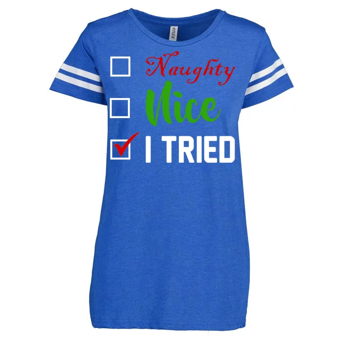 Naughty Nice I Tried Funny Xmas Enza Ladies Jersey Football T-Shirt