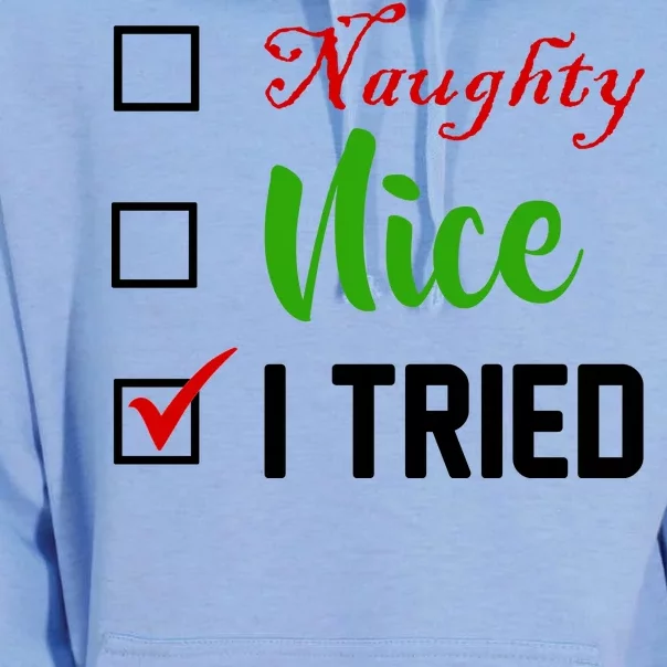 Naughty Nice I Tried Funny Xmas Unisex Surf Hoodie