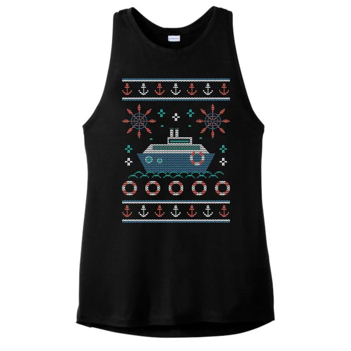 Nautical Ship Boat Ugly Christmas Sweater Ladies Tri-Blend Wicking Tank