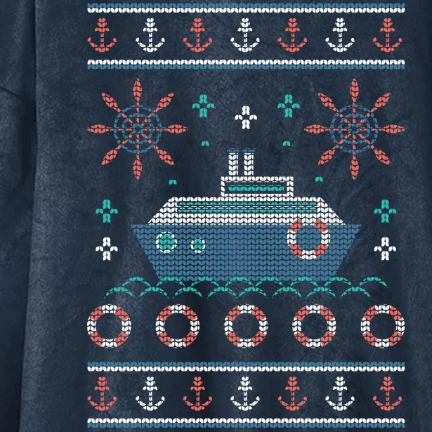 Nautical Ship Boat Ugly Christmas Sweater Hooded Wearable Blanket