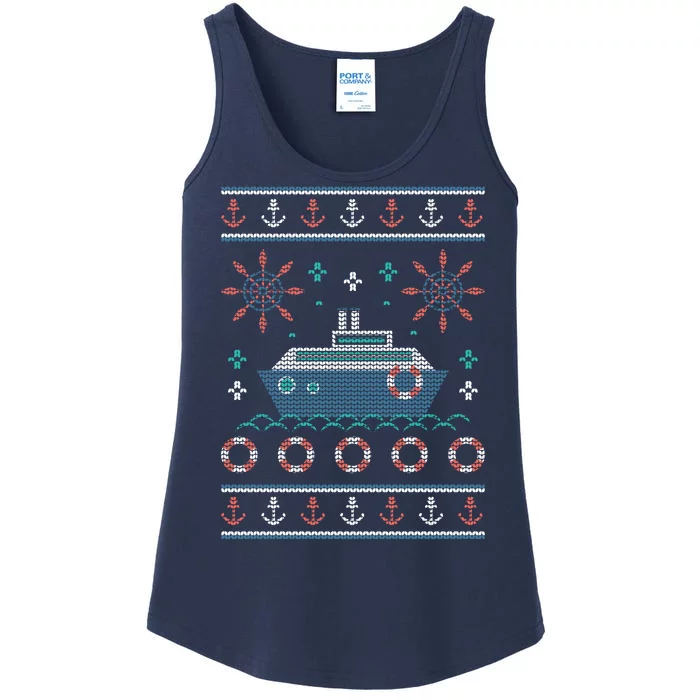 Nautical Ship Boat Ugly Christmas Sweater Ladies Essential Tank