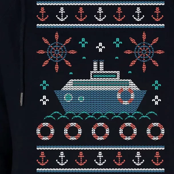 Nautical Ship Boat Ugly Christmas Sweater Womens Funnel Neck Pullover Hood