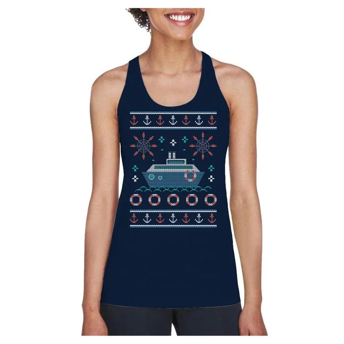 Nautical Ship Boat Ugly Christmas Sweater Women's Racerback Tank