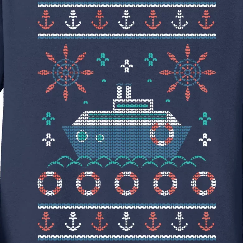 Nautical Ship Boat Ugly Christmas Sweater Kids Long Sleeve Shirt