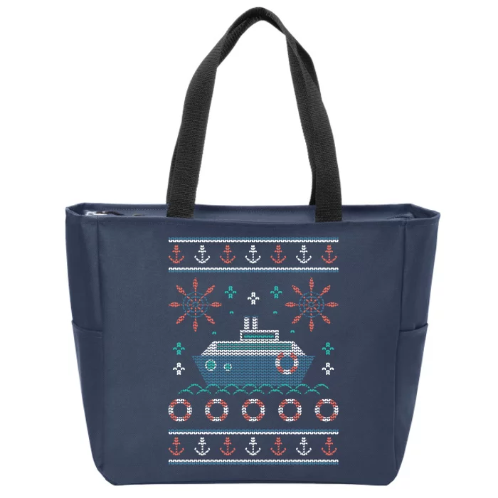 Nautical Ship Boat Ugly Christmas Sweater Zip Tote Bag