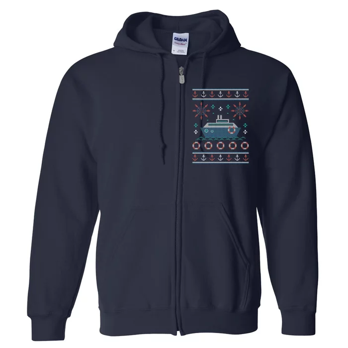 Nautical Ship Boat Ugly Christmas Sweater Full Zip Hoodie