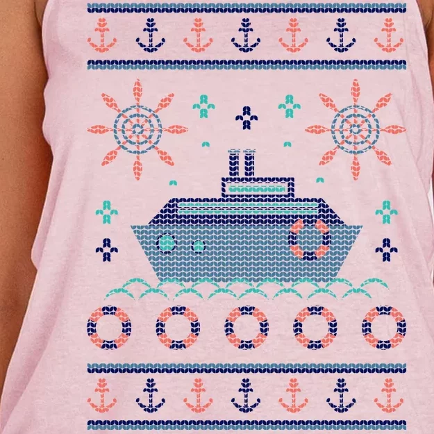 Nautical Ship Boat Ugly Christmas Sweater Women's Knotted Racerback Tank