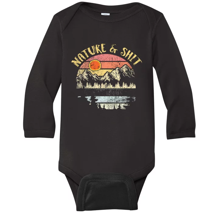 Nature AndShit Vintage Mountains Hiking Camping Baby Long Sleeve Bodysuit