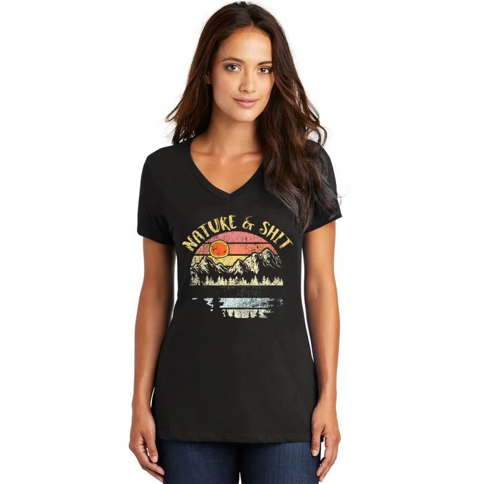 Nature AndShit Vintage Mountains Hiking Camping Women's V-Neck T-Shirt