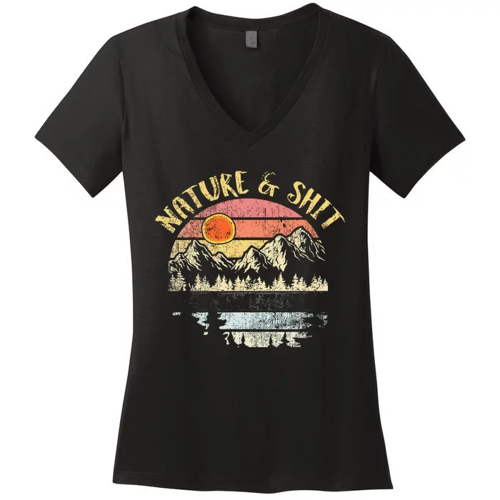 Nature AndShit Vintage Mountains Hiking Camping Women's V-Neck T-Shirt