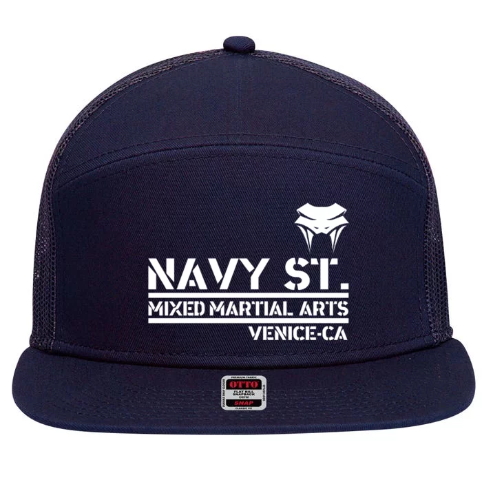 Navy St Mix Martial Arts Venice California Snake Logo 7 Panel Mesh Trucker Snapback Hat