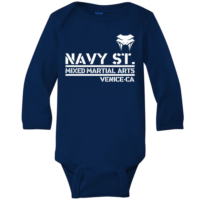 Navy St Mix Martial Arts Venice California Snake Logo Baby Long Sleeve Bodysuit