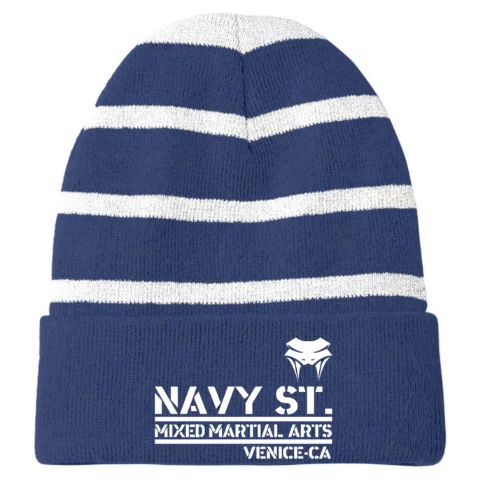 Navy St Mix Martial Arts Venice California Snake Logo Striped Beanie with Solid Band