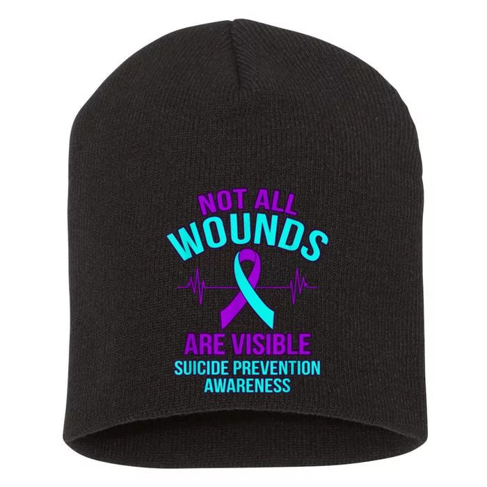 Not All Wounds Are Visible Happy Suicide Awareness Graphic Short Acrylic Beanie