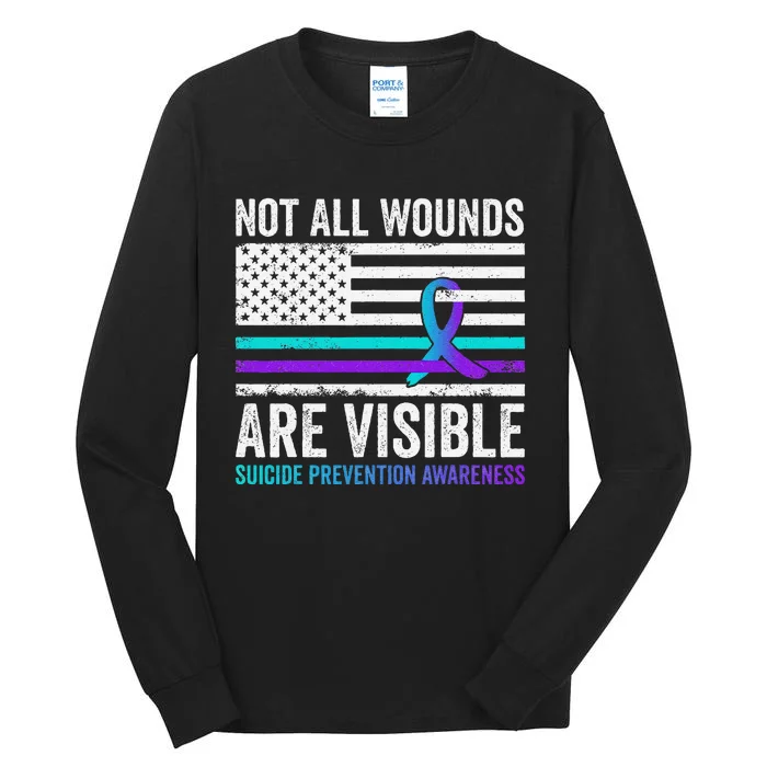 Not All Wounds Are Visible American Flag Suicide Prevention Tall Long Sleeve T-Shirt