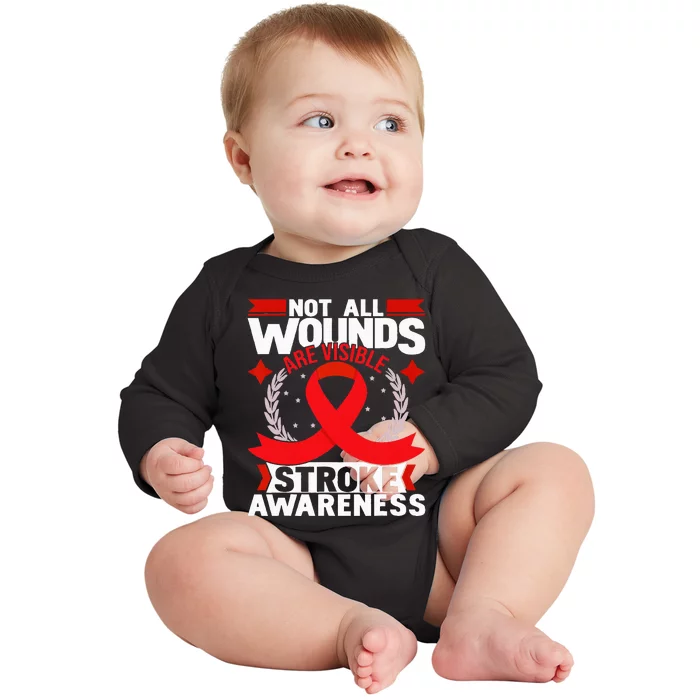 Not All Wounds Are Visible Stroke Awareness Red Ribbon Baby Long Sleeve Bodysuit