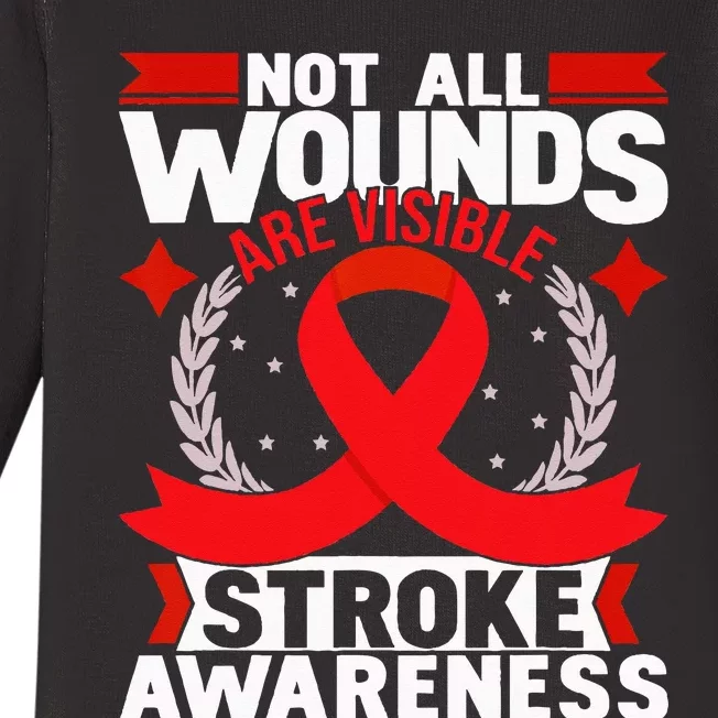 Not All Wounds Are Visible Stroke Awareness Red Ribbon Baby Long Sleeve Bodysuit