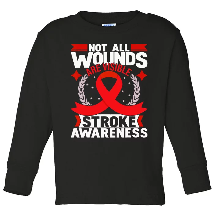 Not All Wounds Are Visible Stroke Awareness Red Ribbon Toddler Long Sleeve Shirt