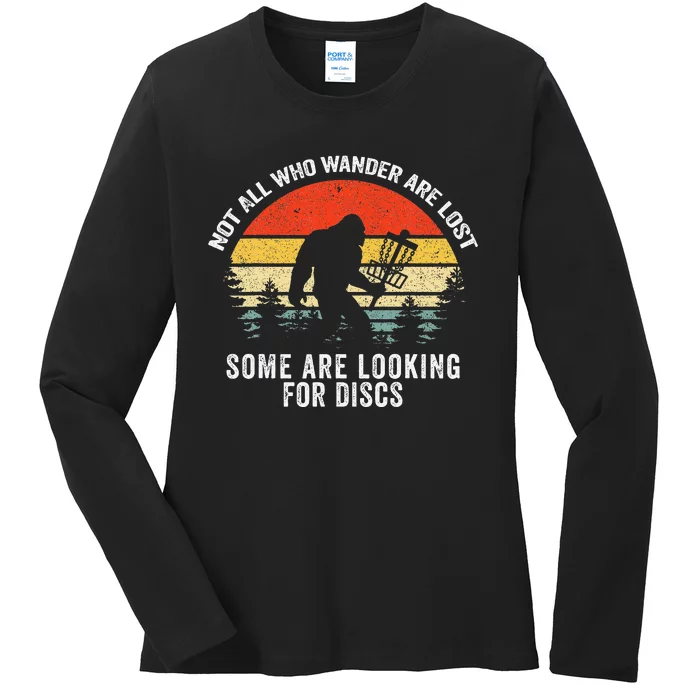 Not All Who Wander Are Lost Disc Golf Bigfoot Christmas Ladies Long Sleeve Shirt