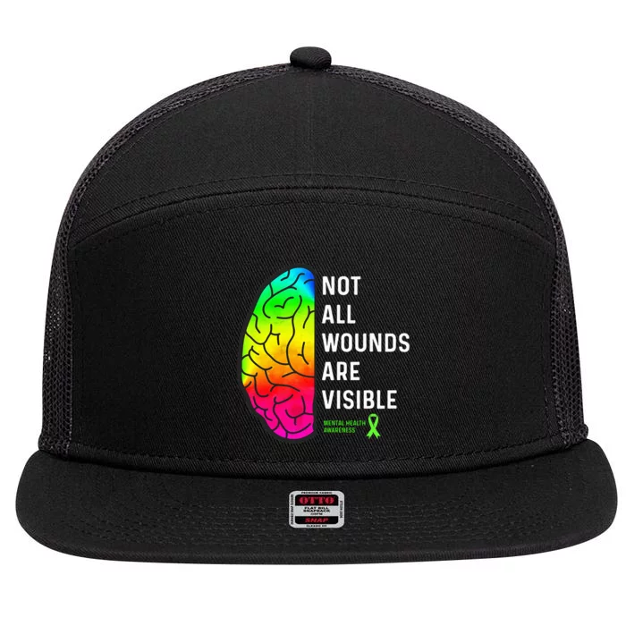 Not All Wounds are Visible Mental Health Awareness 7 Panel Mesh Trucker Snapback Hat