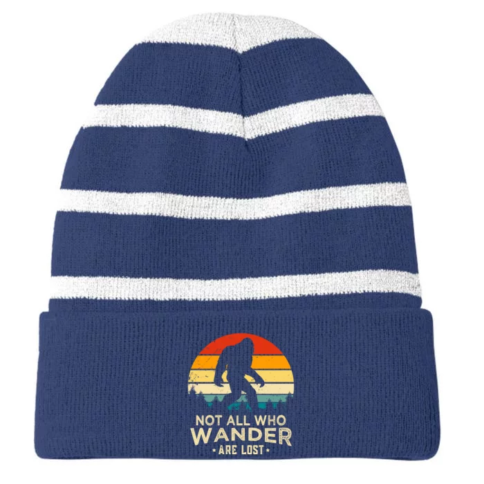 Not All Who Wander Are Lost Funny Plus Size Striped Beanie with Solid Band