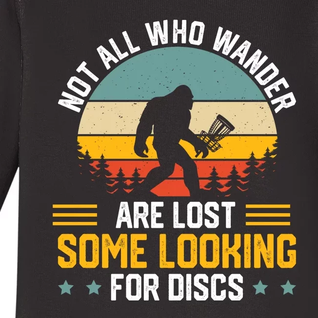 Not All Who Wander Are Lost Disc Golf Bigfoot Funny Golfing Baby Long Sleeve Bodysuit