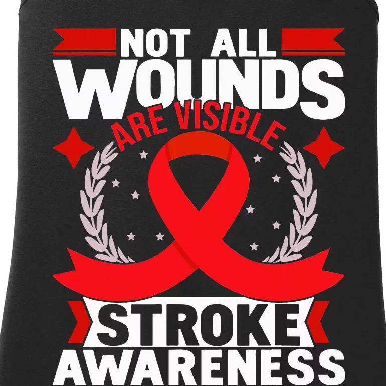 Not All Wounds Are Visible  Stroke Awareness Red Ribbon Ladies Essential Tank