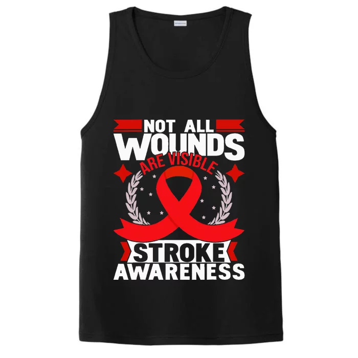 Not All Wounds Are Visible  Stroke Awareness Red Ribbon Performance Tank