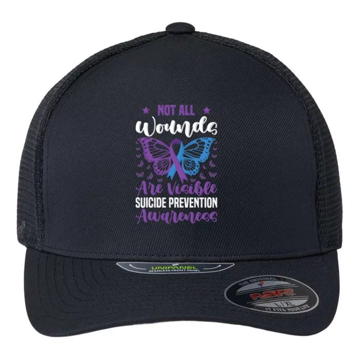 Not All Wounds Are Visible Suicide Prevention Butterfly Flexfit Unipanel Trucker Cap