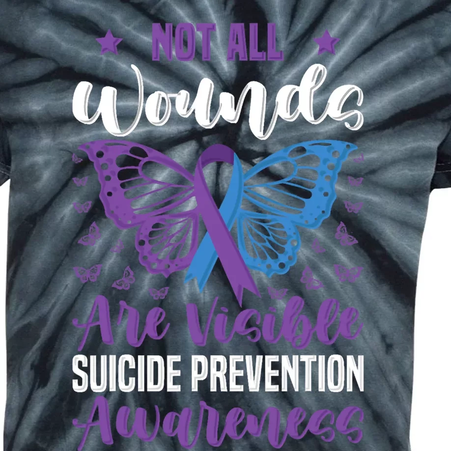 Not All Wounds Are Visible Suicide Prevention Butterfly Kids Tie-Dye T-Shirt