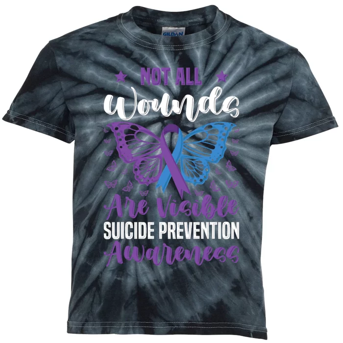 Not All Wounds Are Visible Suicide Prevention Butterfly Kids Tie-Dye T-Shirt