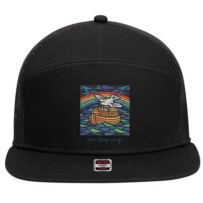 New Beginnings 1955 Noahs Ark Dove Of Peace Rainbow Art 7 Panel Mesh Trucker Snapback Hat